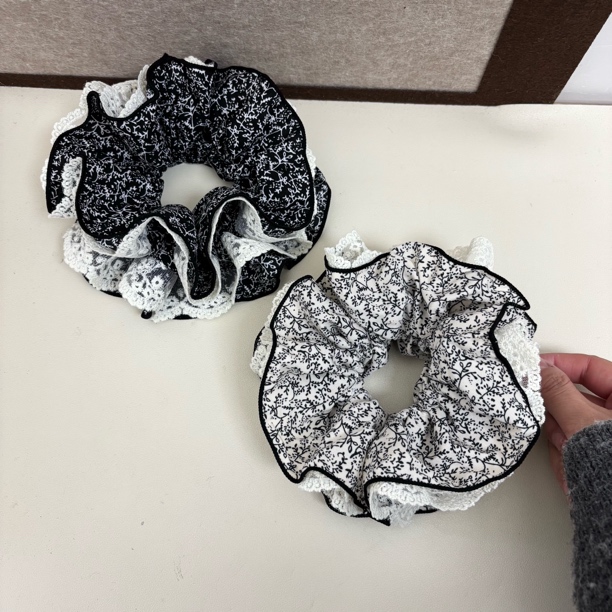黑白碎花四层蛮腰肠圈法式大号发圈温柔复古高级感碎花布艺A027