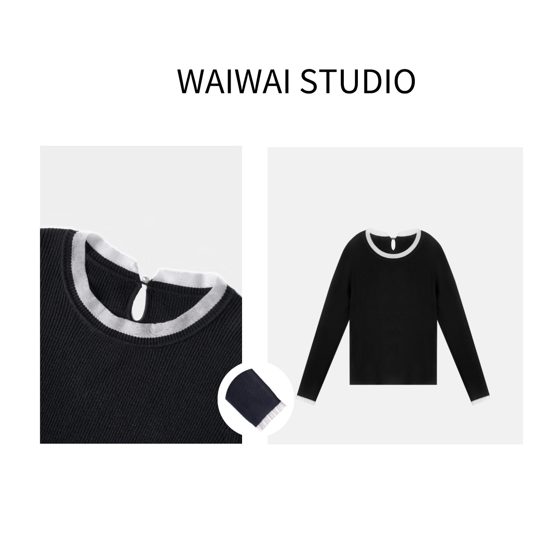 【归浅织羽】显瘦法式气质圆领撞色针织衫上衣 HQ53Z013