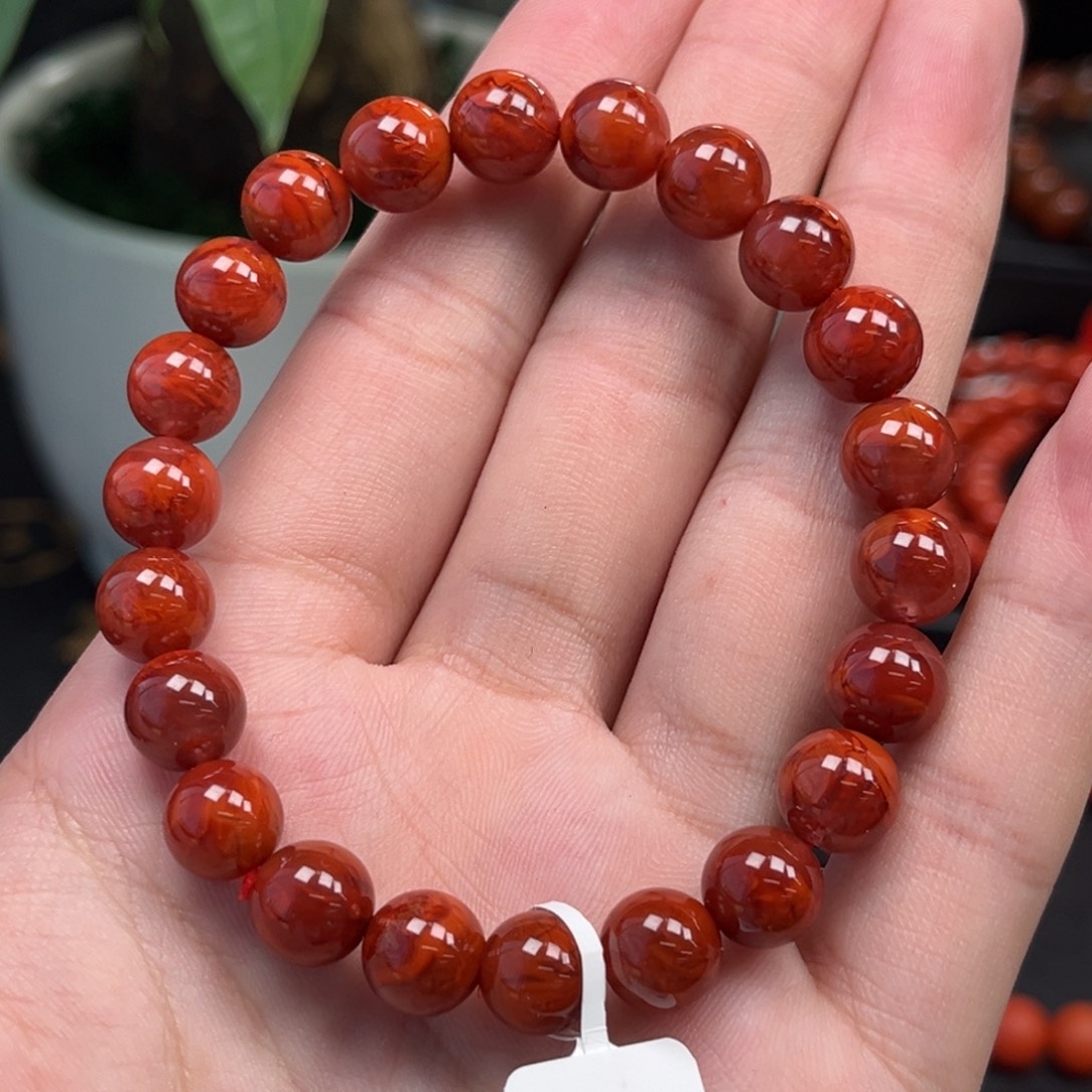 南红玛瑙未镶嵌手链川料瓦西牛血红火焰手串9+