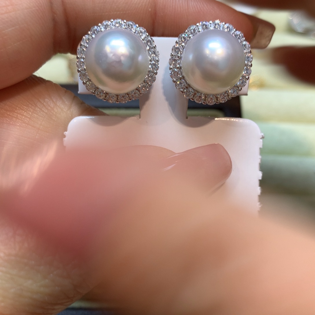 海水珍珠耳饰银S925镶嵌