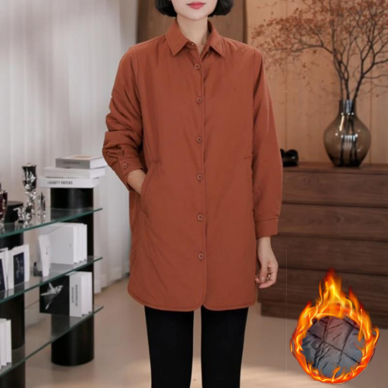 2025冬季新款时尚加厚保暖长袖百搭衬衫洋气单排扣宽松显瘦上衣女