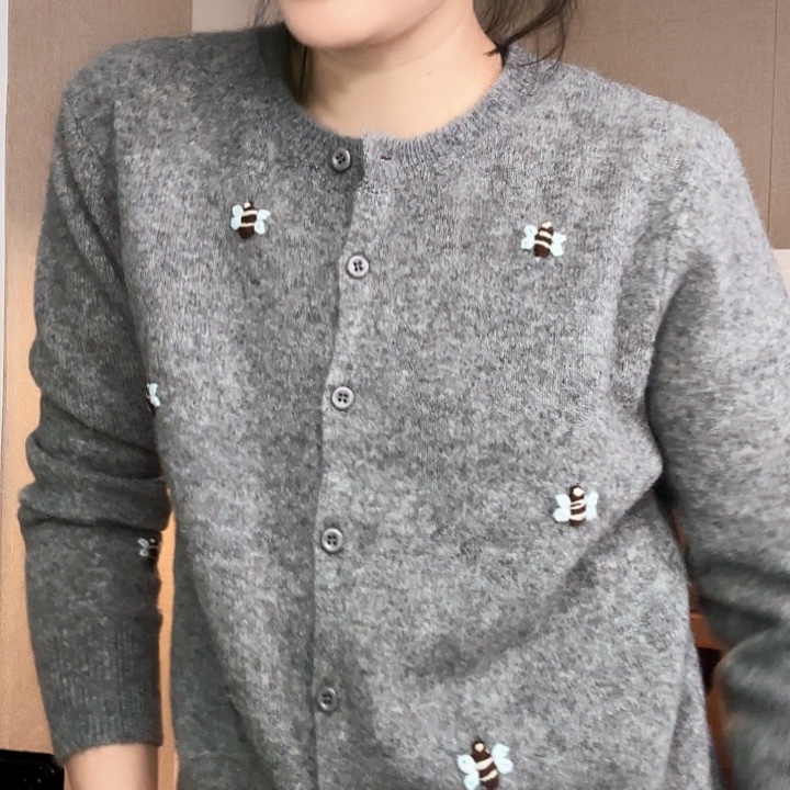 小蜜蜂混纺毛衣开衫