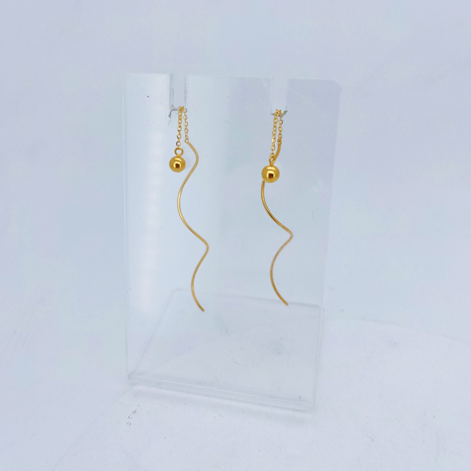 足金999黄金光珠波浪金耳线2.16 2526004504