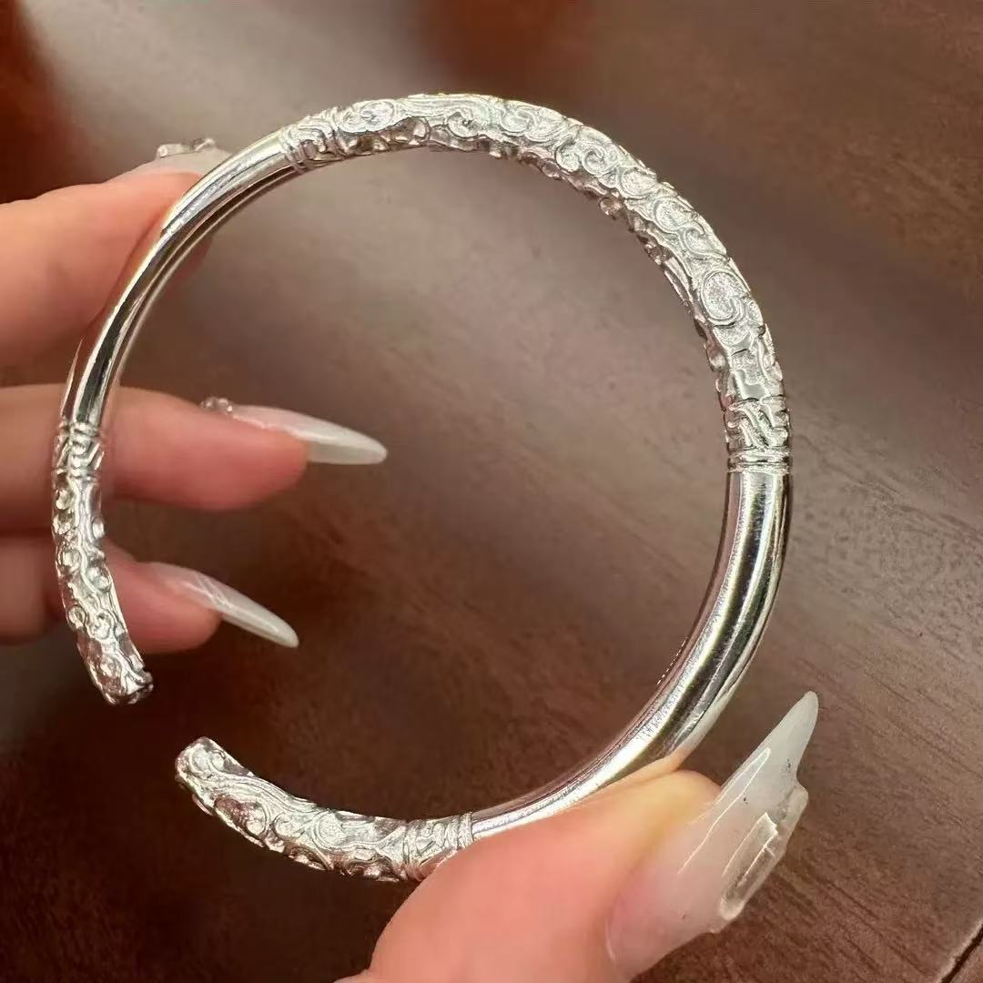 足银银制品 F35如意金箍棒手镯开口款