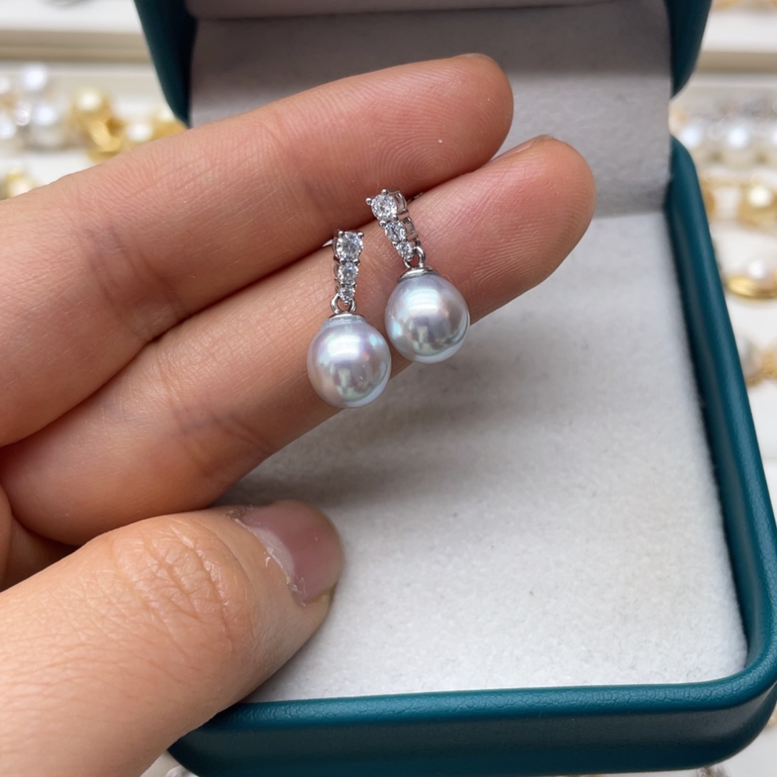 银S925镶嵌海水珍珠耳饰