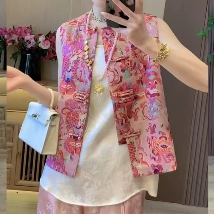 国潮高级洋气新中式盘扣印花春夏网红爆款显瘦气质设计感马甲
