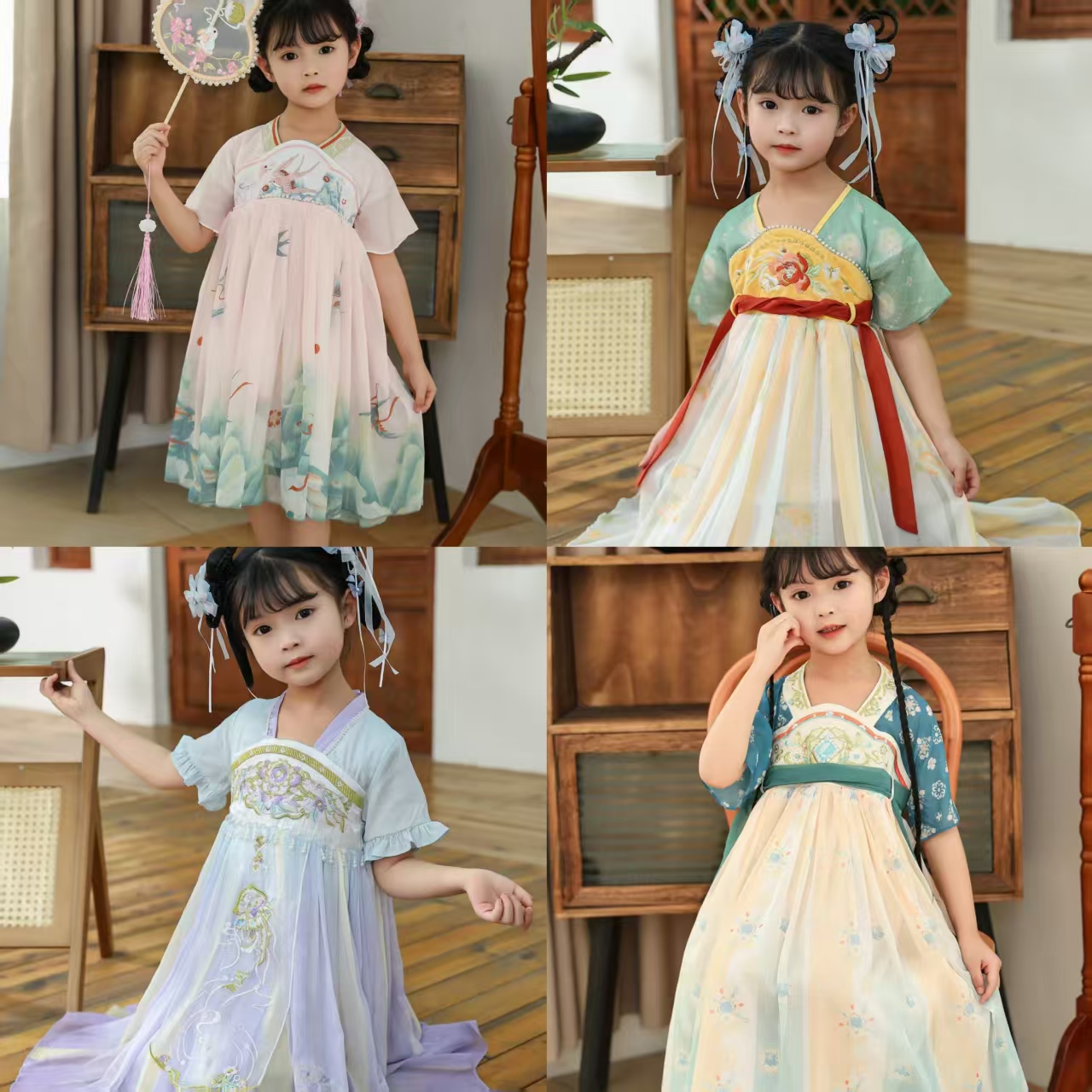【夏装新款2】女童装夏季连衣裙 小女孩中国风汉服连衣裙