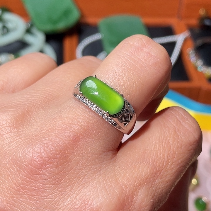 和田玉（碧玉）银S925镶嵌戒指