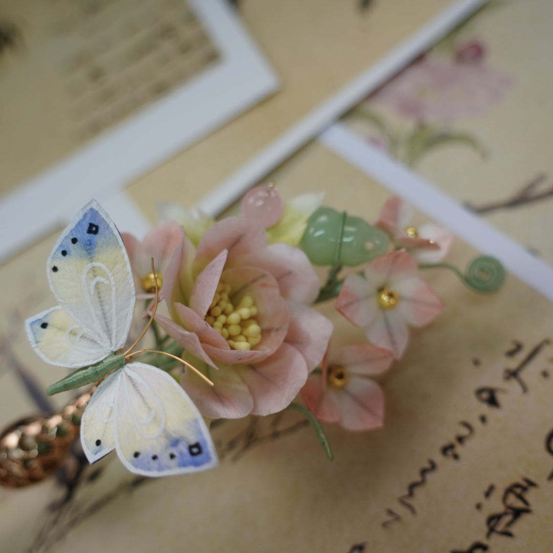 33春亦归古风发饰绒花发簪 手工制作默认微瑕