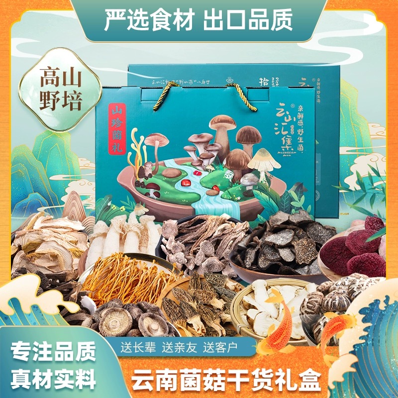 年货大礼包云南特产山珍菌类牛肝菌羊肚菌松茸野生菌干货礼盒装