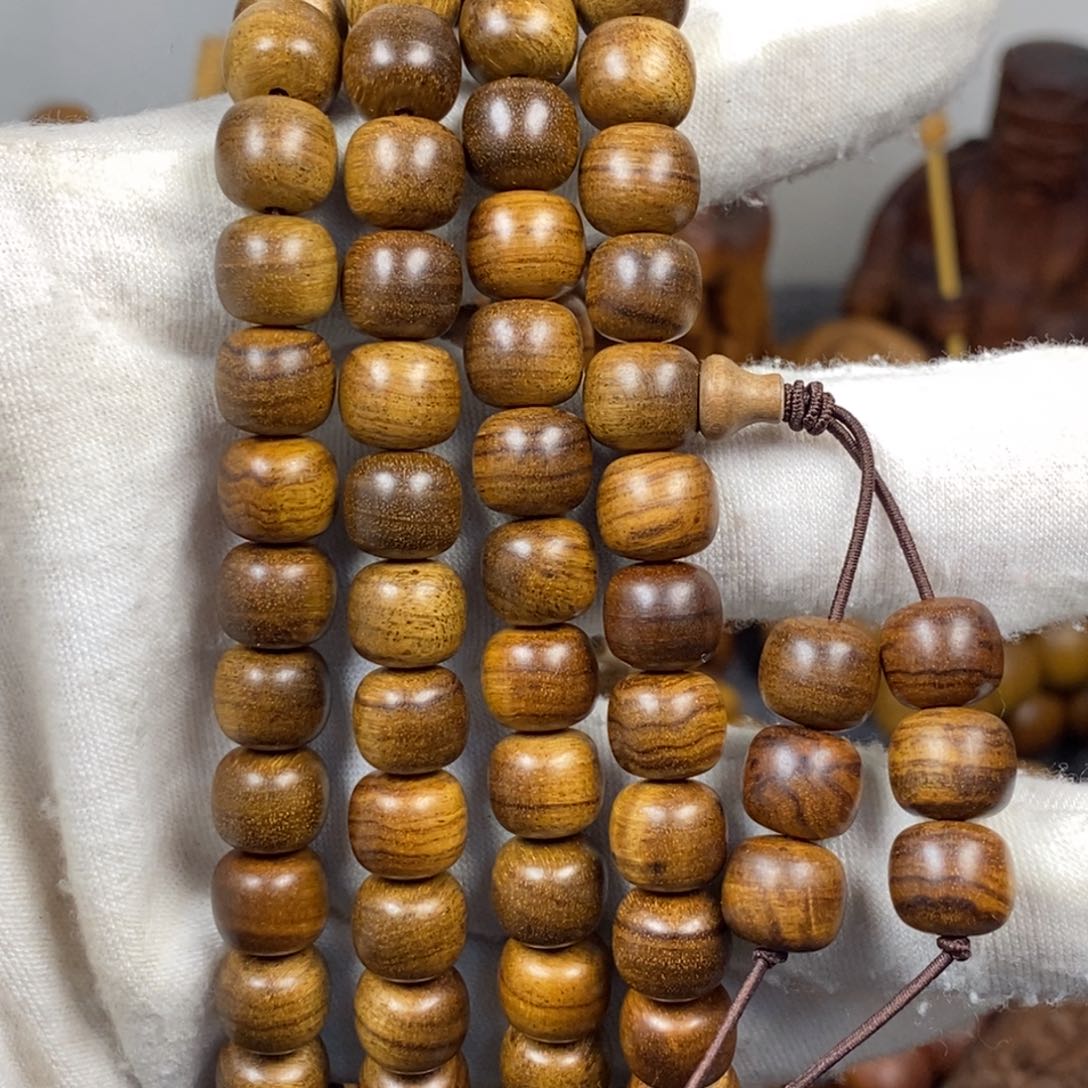 檀香木手串/手链斯*达老山檀香8*9多圈虎皮纹沉水微瑕供奉