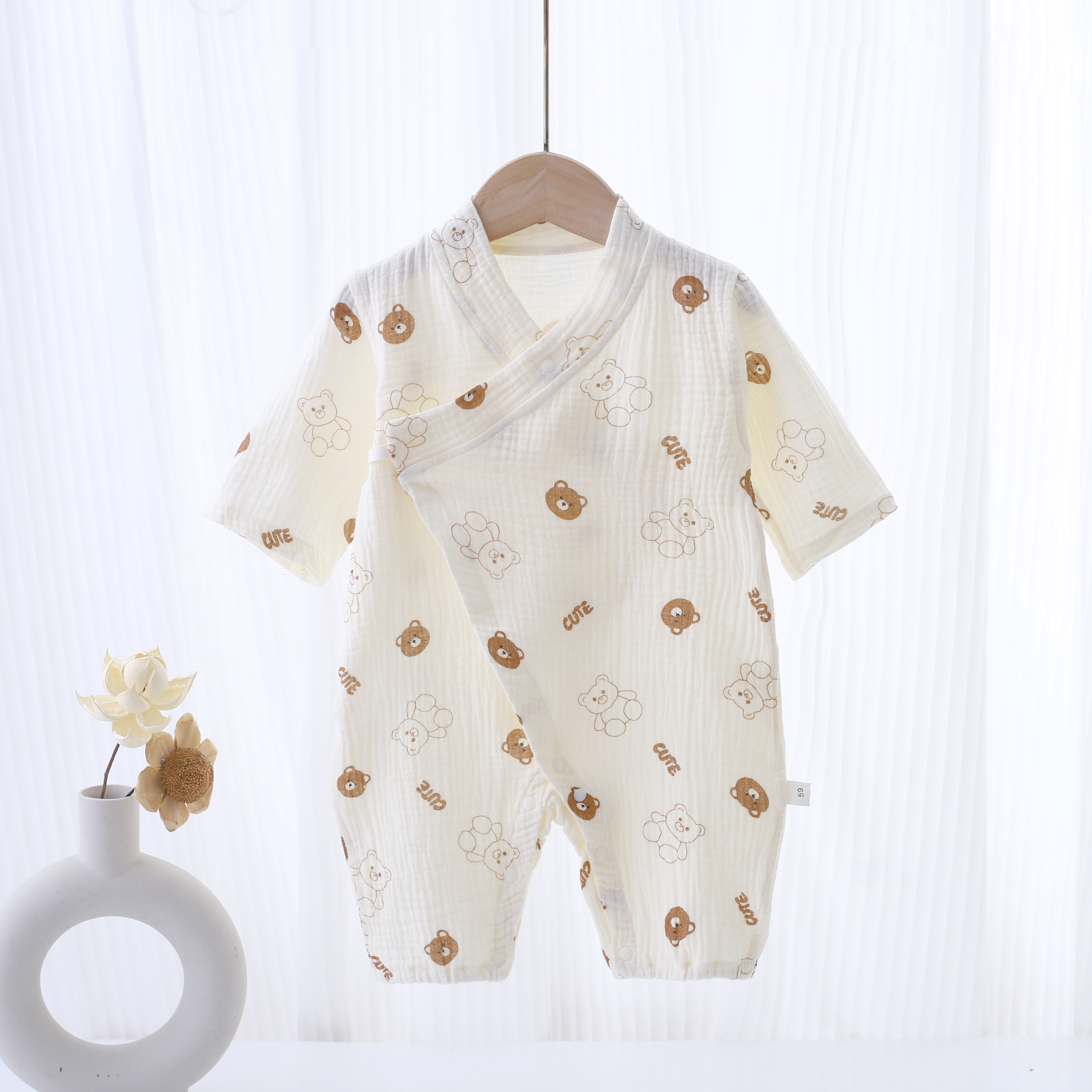 夏季纱布薄款连体衣透气长袖宝宝婴儿卡通长袖婴儿新生儿薄款儿童