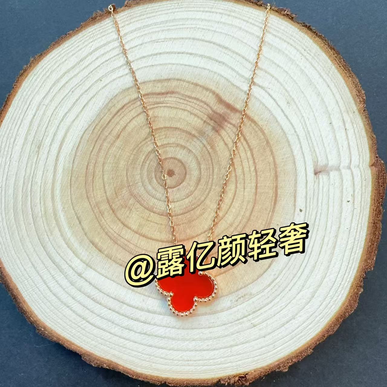 坠链均925银石英石（处理） LYY韩国原单红色四叶草纯银项链XL041