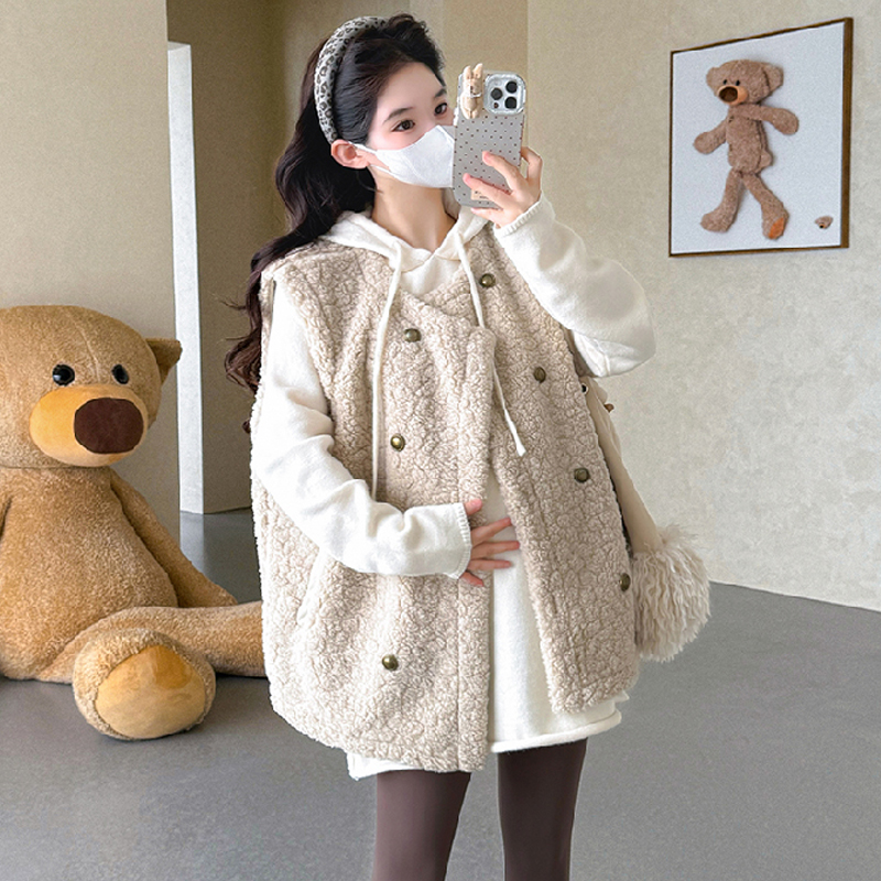 【伊伊】孕妇装2025秋冬新款时尚加厚小香风仿羊羔毛孕妇马甲