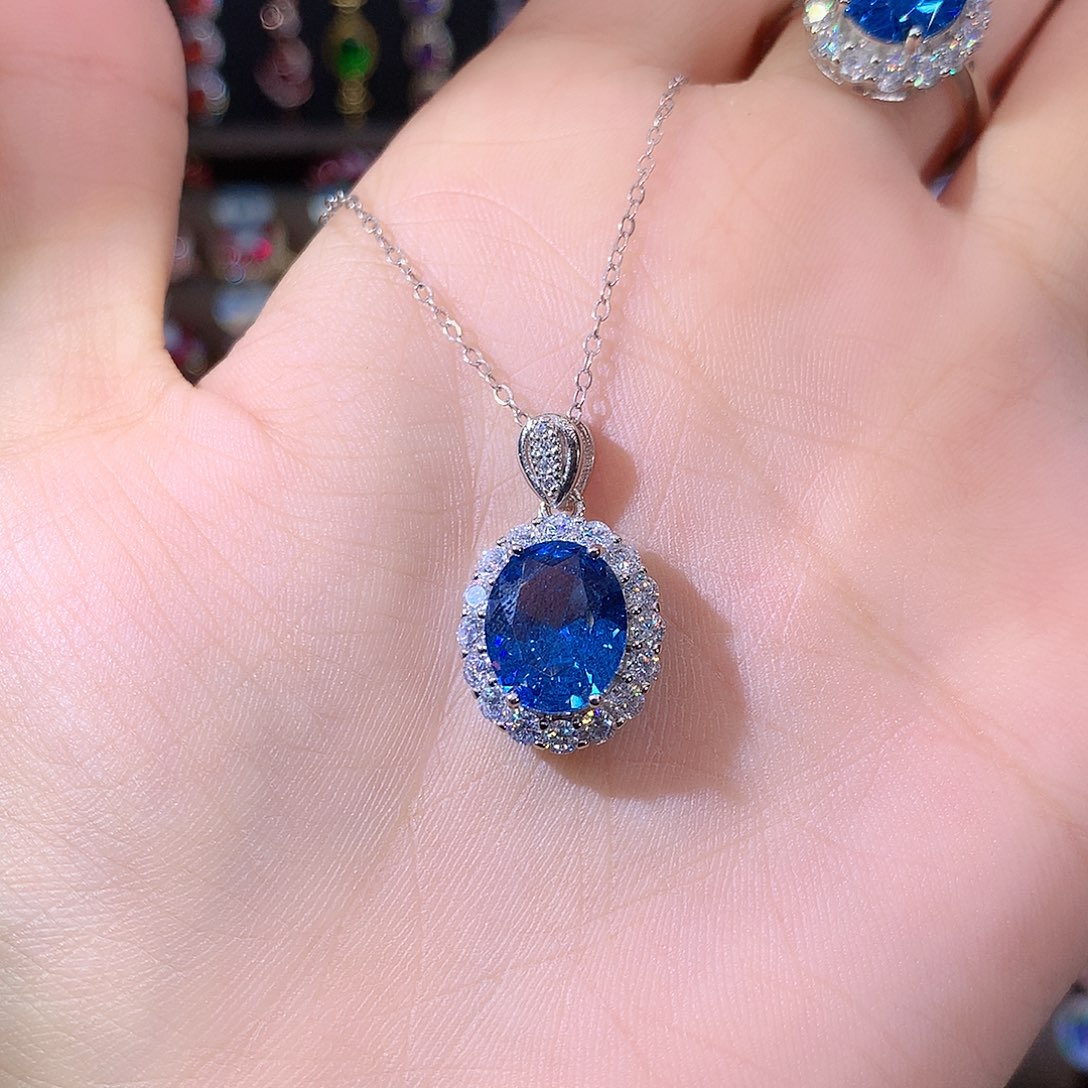 颈饰蓝宝石银S925镶嵌矢车菊白911