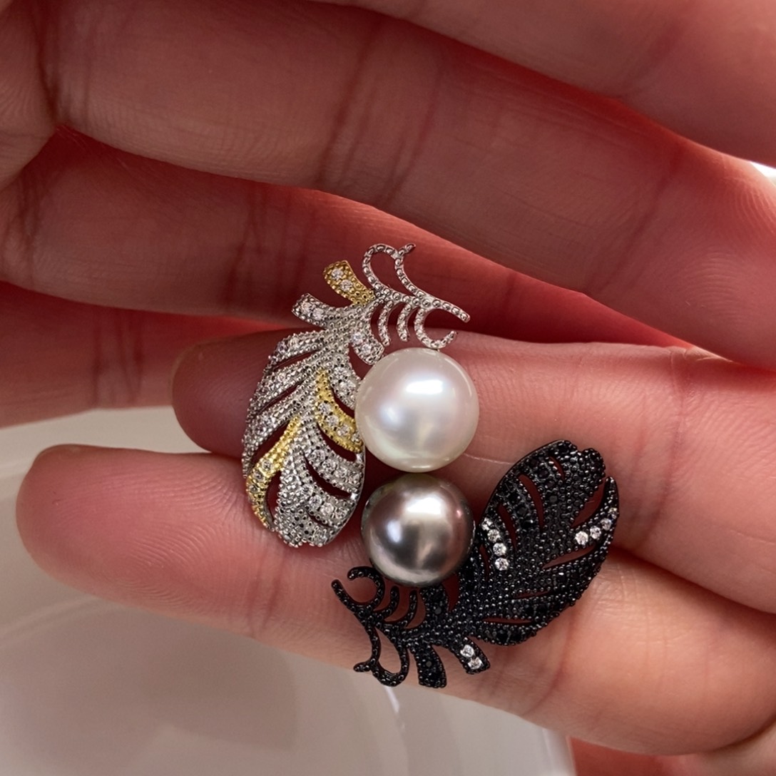 海水珍珠耳饰银S925镶嵌