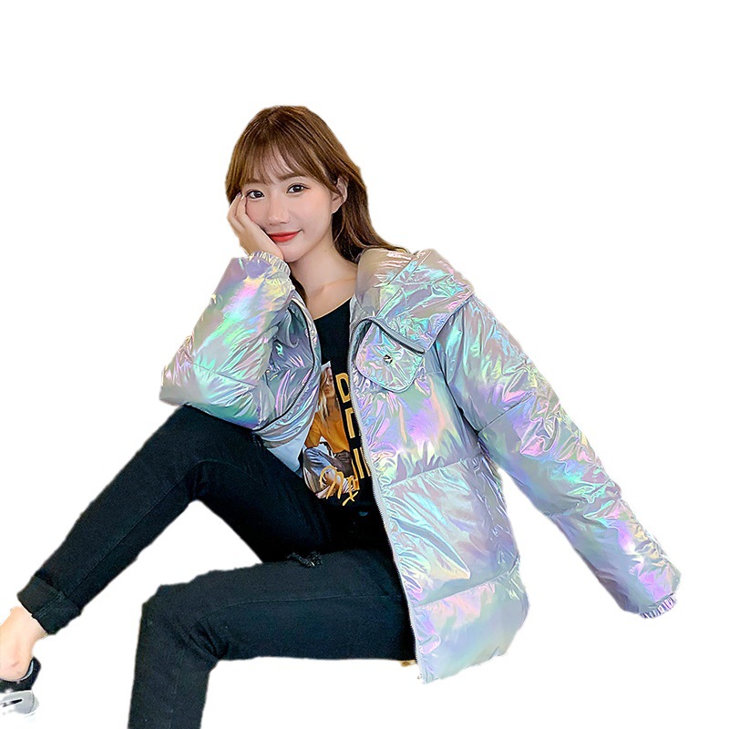 棉衣女短款立领2023冬季新款韩版亮面宽松加厚保暖棉衣外套潮