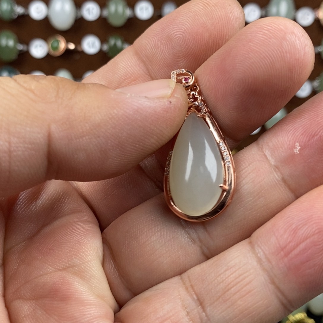 和田玉（青白玉）戒指银S925镀金镶嵌云**轻