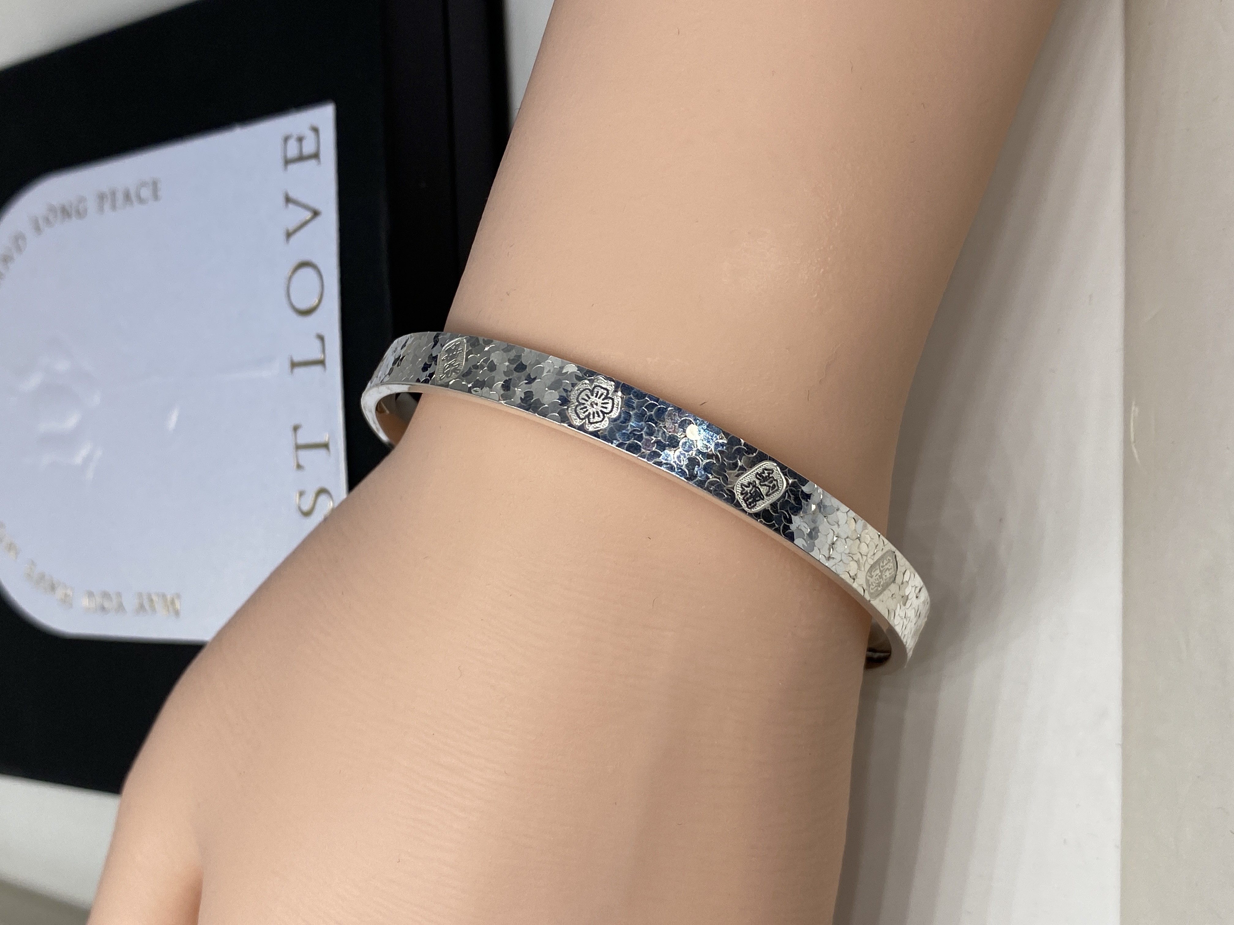 足银手镯 足银手镯【闭口手镯】足银999吉言碎冰冰手镯时尚潮流