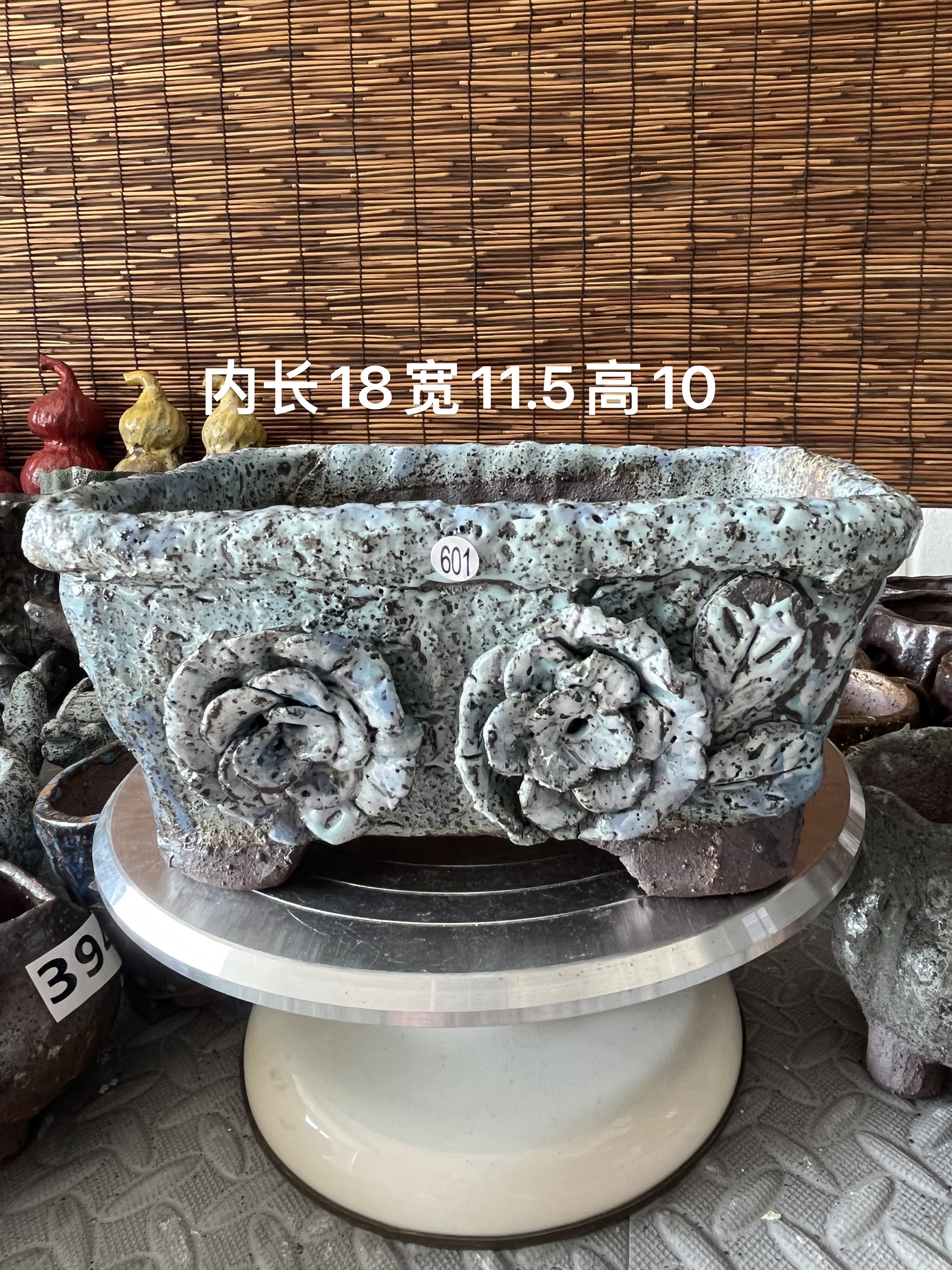 601蓝韵褐彩方盆手工创意陶花盆