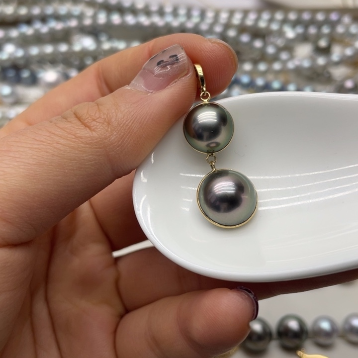 拼合珍珠（马贝珠）吊坠(不含链)18K金镶嵌