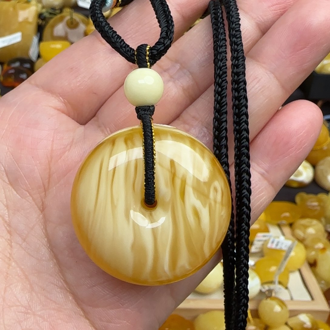 蜜蜡套链未镶嵌天然俄料蜜蜡平安扣吊坠