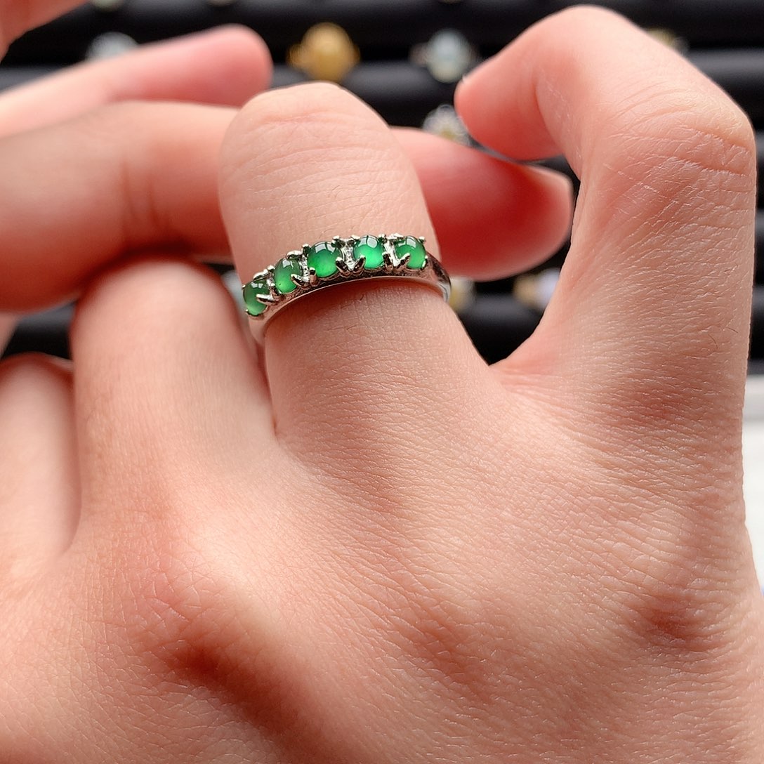 翡翠戒指银S925镶嵌0211