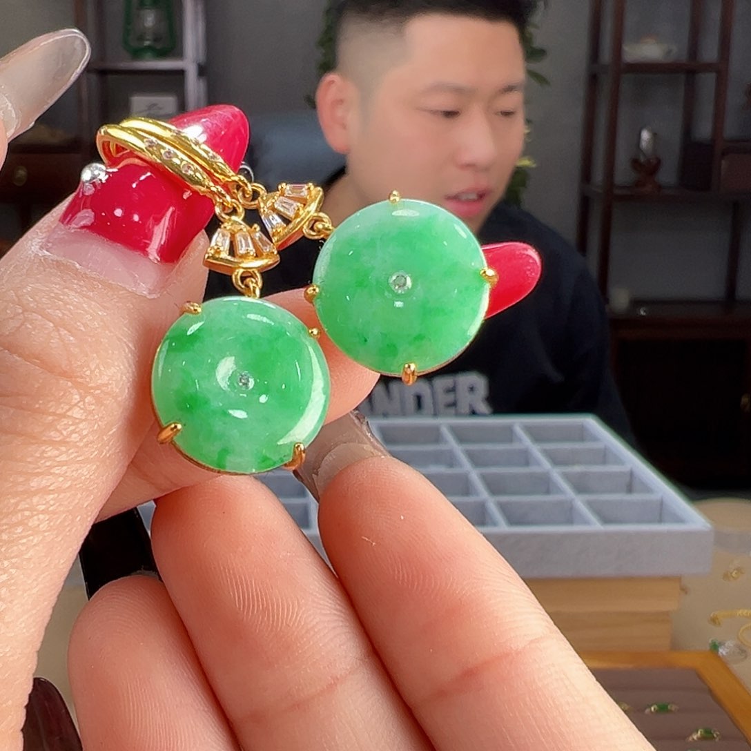 翡翠银S925镶嵌耳饰耳环