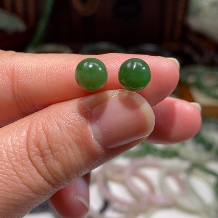 和田玉银S925镀金镶嵌耳饰