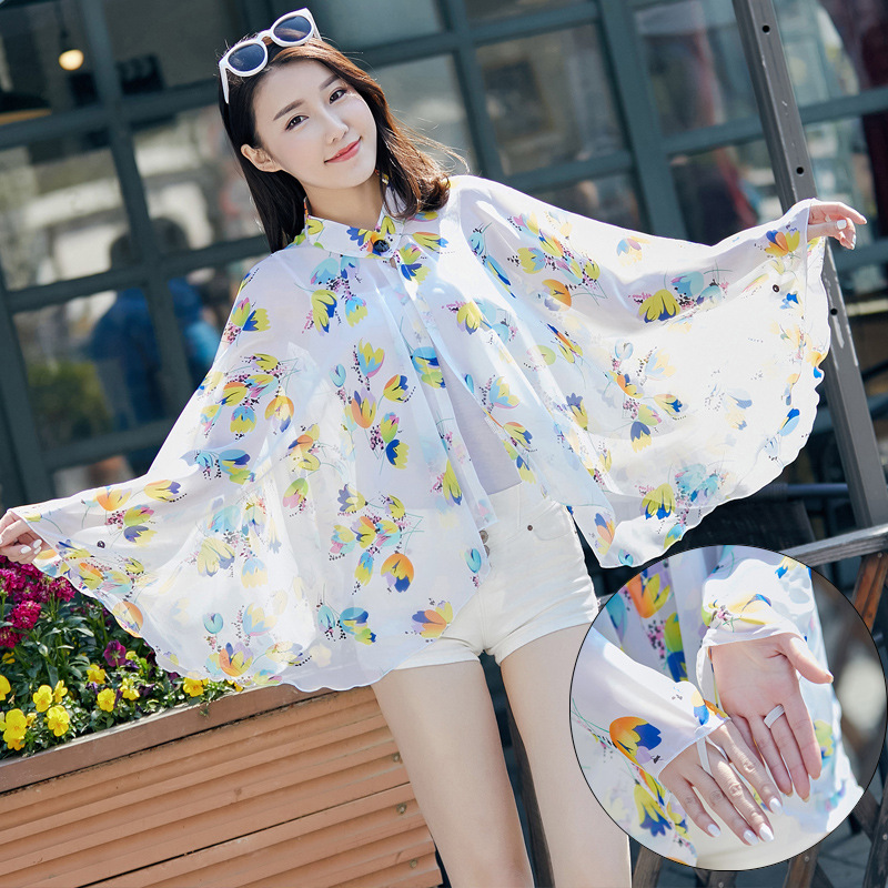 夏天季百搭防晒披肩女薄款外套沙滩巾女士防紫外线开车披风斗篷