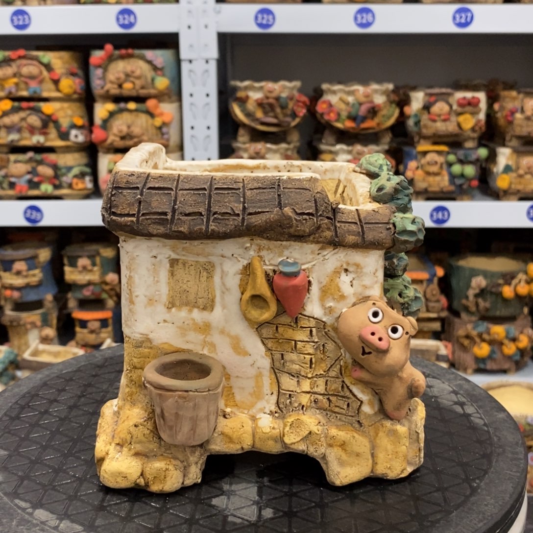 红陶嘻哈粗陶手捏花盆