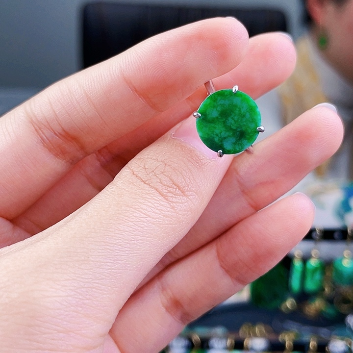 翡翠戒指银S925镶嵌饰品