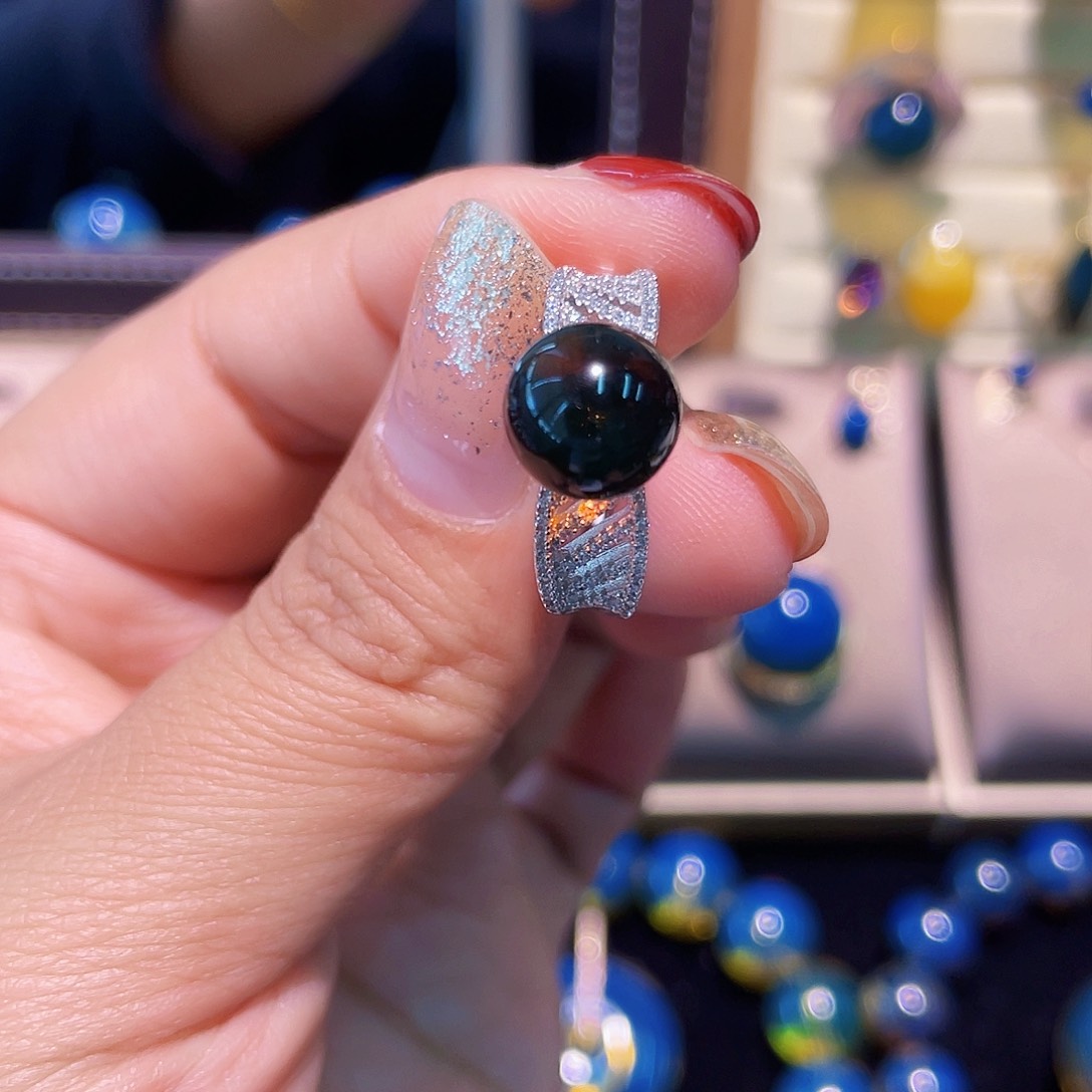 琥珀戒指银S925镶嵌红蓝珀