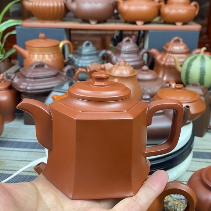 紫砂茶壶六方宫灯220Cc原矿朱泥新年特惠价