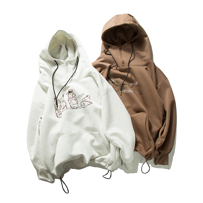 562日系潮牌街头塑料瓶手绘印花连帽情侣卫衣外套