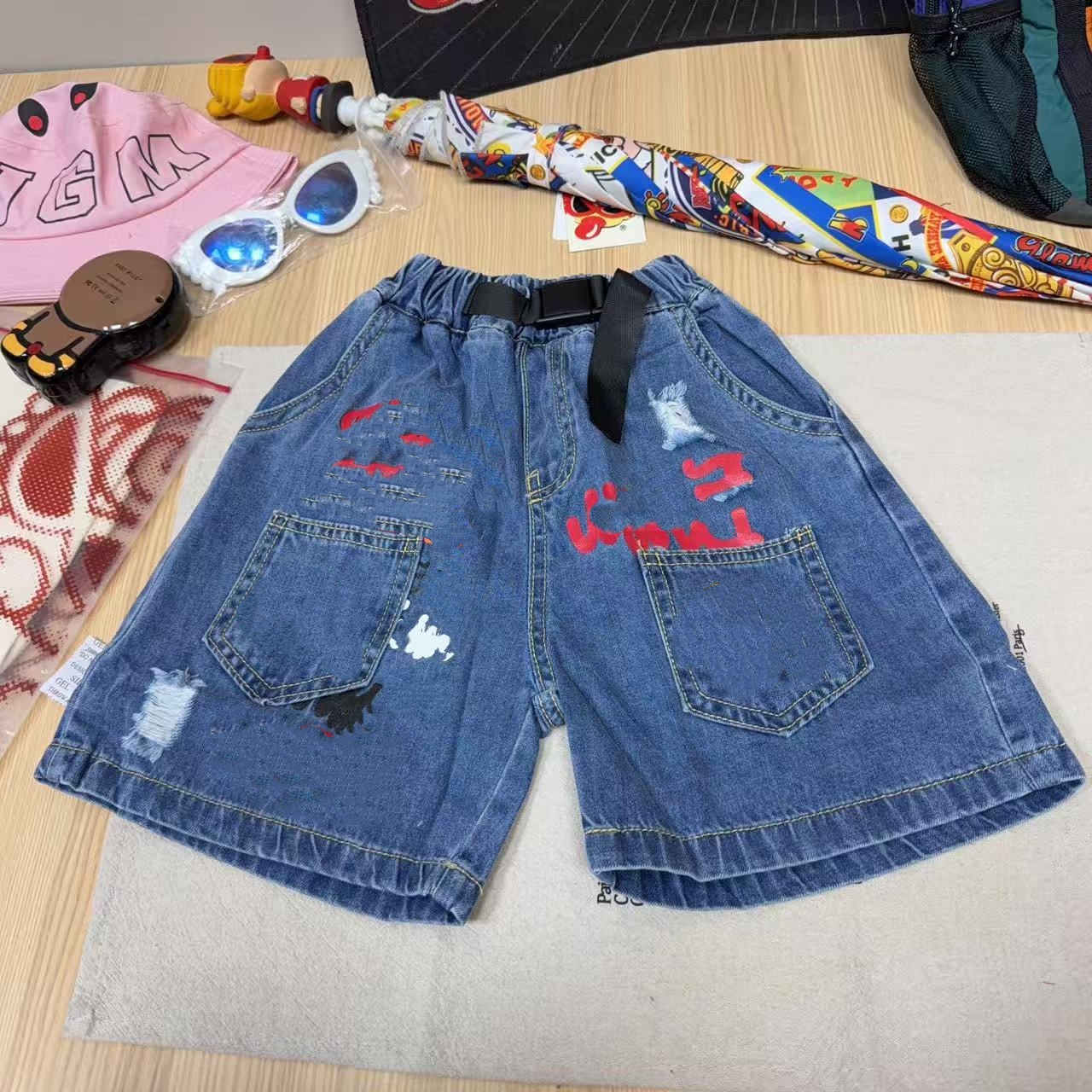 7452【磨破印花】时尚休闲百搭儿童牛仔短裤