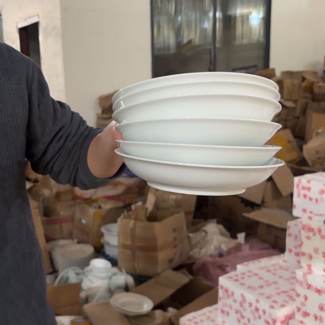 陶瓷8英寸高白泥深窝盘6只微瑕