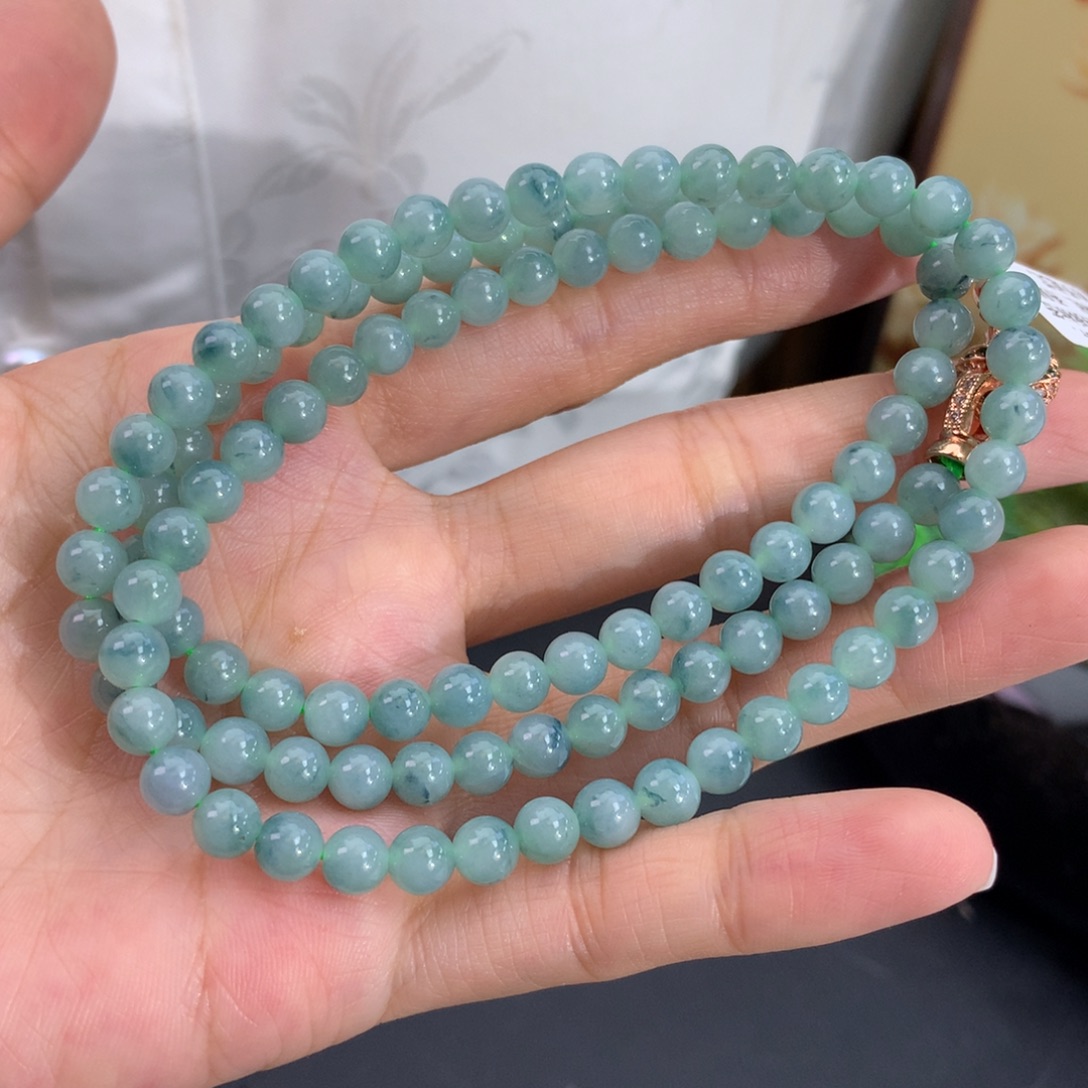 翡翠未镶嵌手串卡5.6细润蓝飘花项链