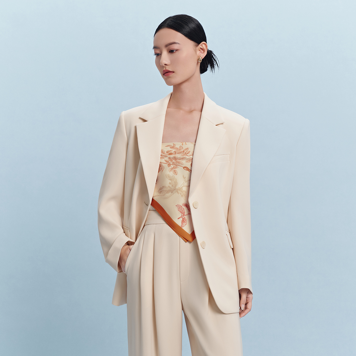 Wensli/万事利51cm×51cm桑蚕丝双面印花小方巾-七里香