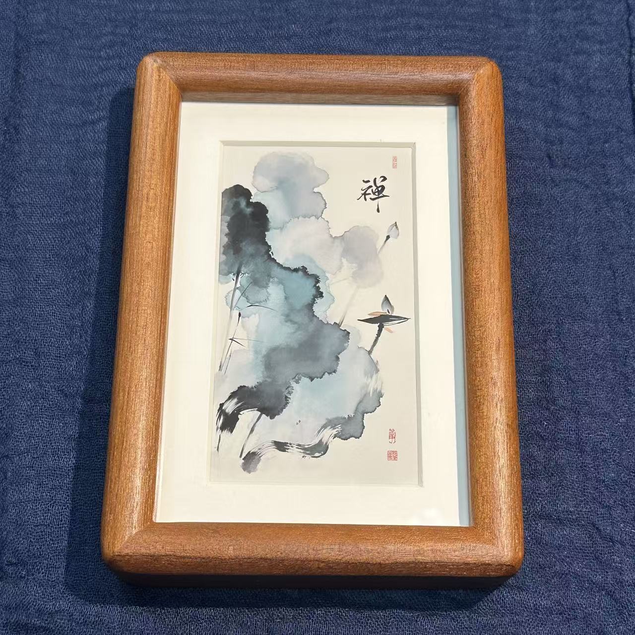 【禅】复古中式木制相框摆件玄关装饰画书房座右铭挂画乔迁送礼    