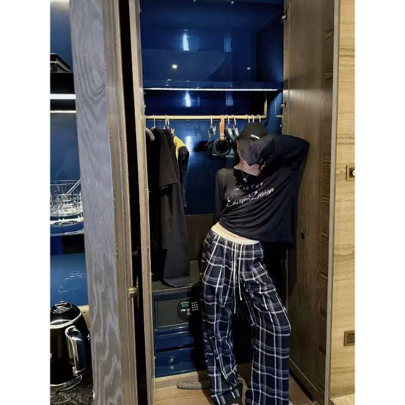 lele 新款格子阔退休闲长裤 2507161CK