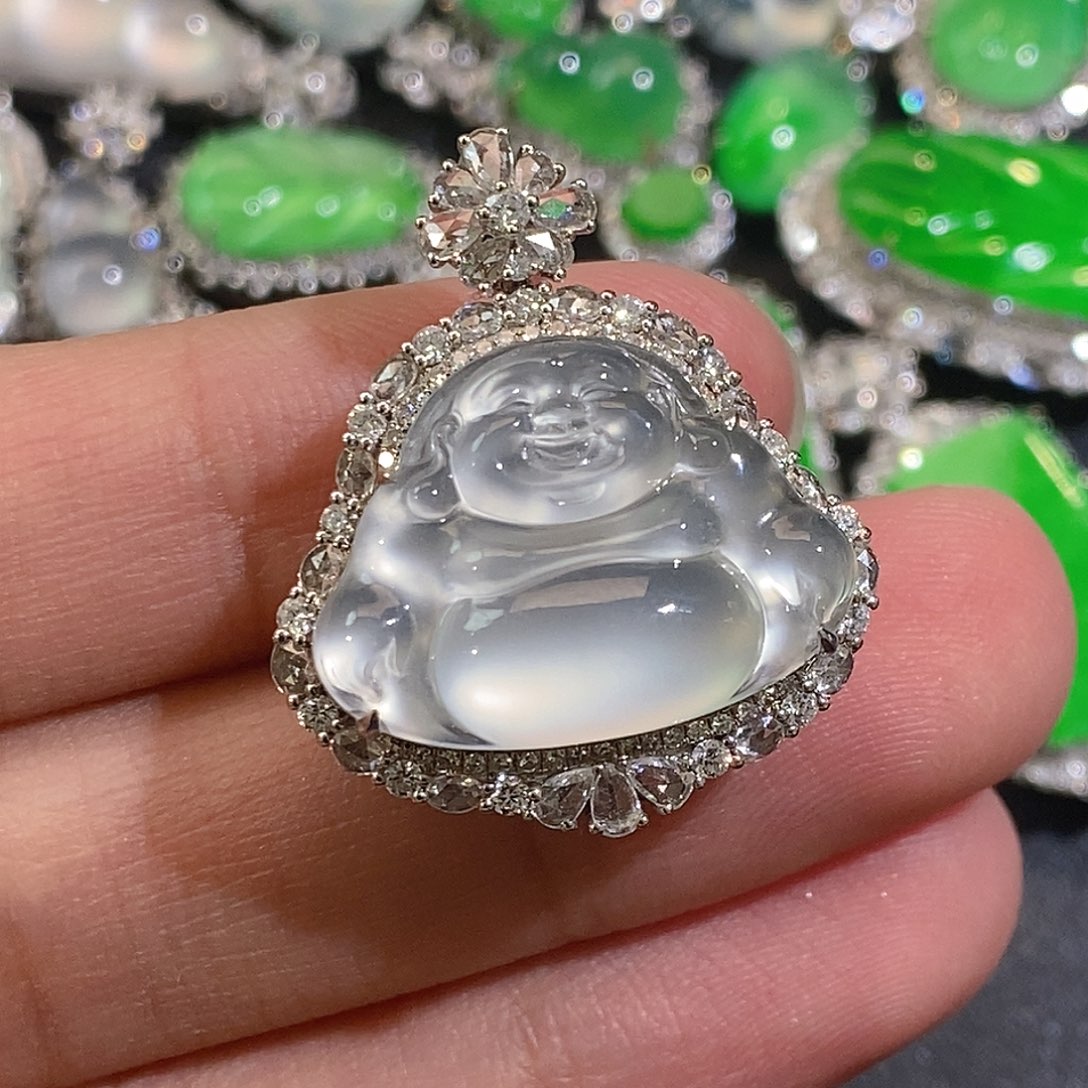 翡翠颈饰18K金镶嵌天然缅甸A货翡翠