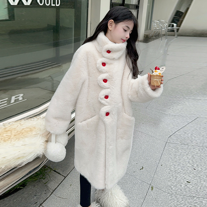 女童2025秋冬儿童皮草外套新款仿水貂毛中大童亲子毛毛大衣中长款