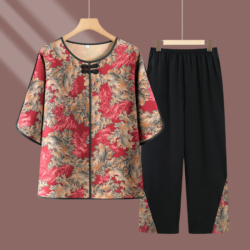 中老年人女装妈妈装宽松洋气圆领套头套装七分袖奶奶装老太太套装