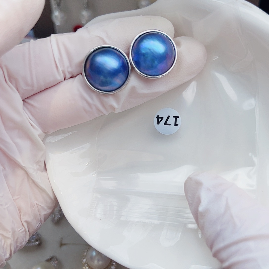 耳饰银S925镶嵌拼合珍珠（马贝珠）