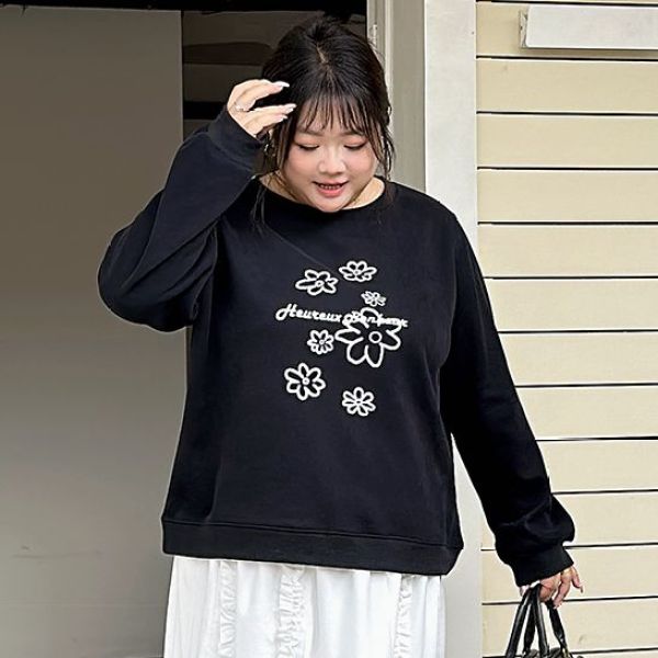 【C】大码女装秋冬圆领长袖宽松涂鸦花朵卫衣女  3950