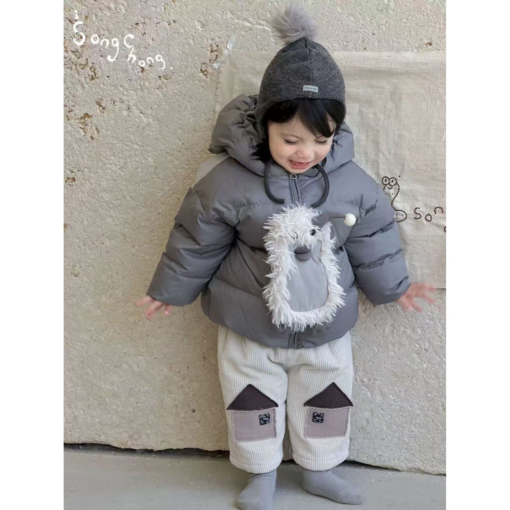 松虫灰色毛毛企鹅厚羽外套25508