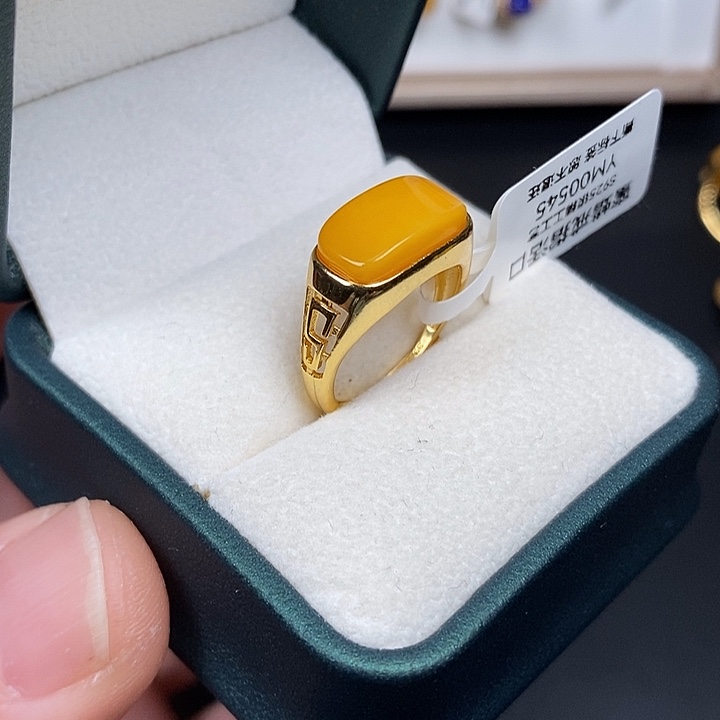蜜蜡银S925镀金镶嵌戒指