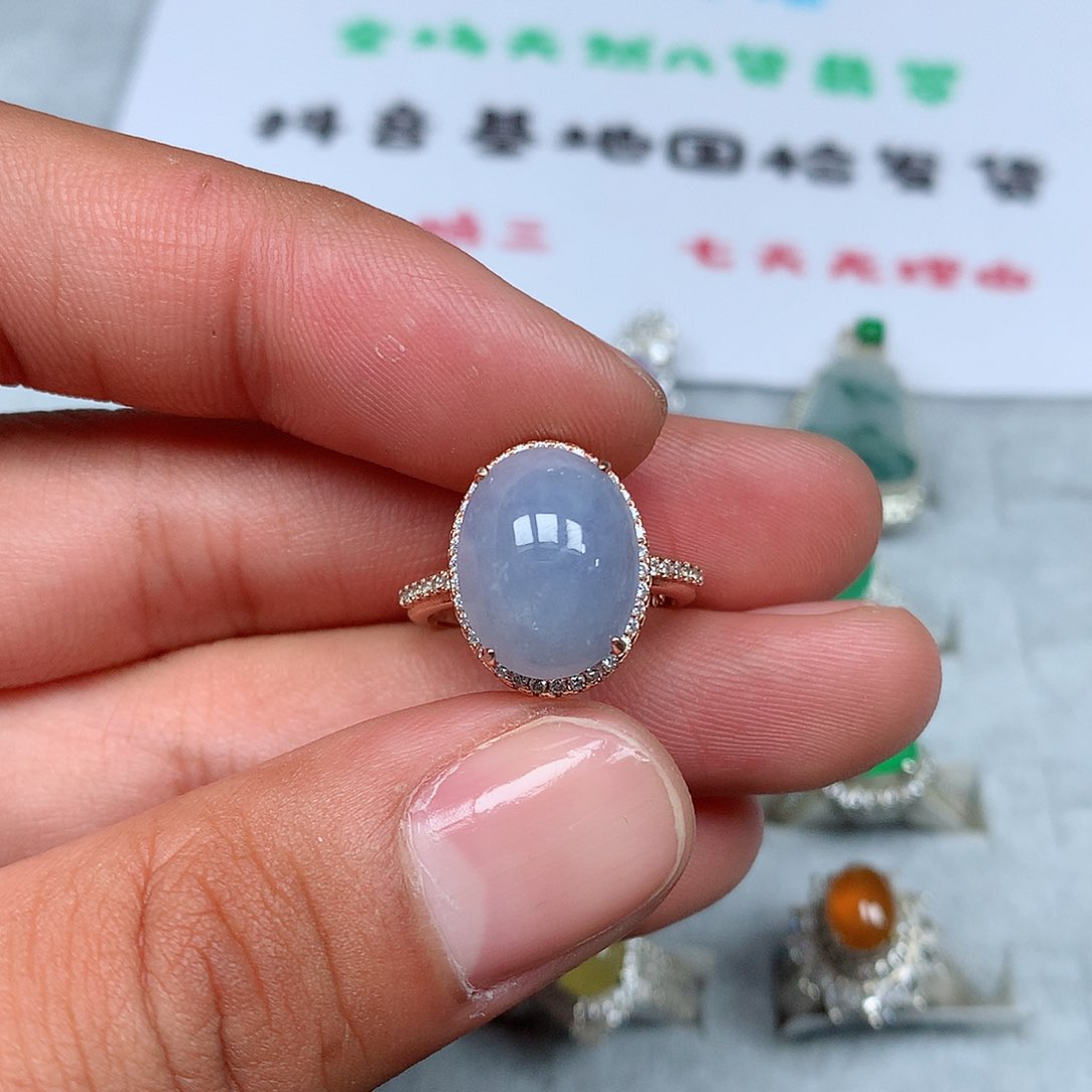翡翠银S925镶嵌戒指19号
