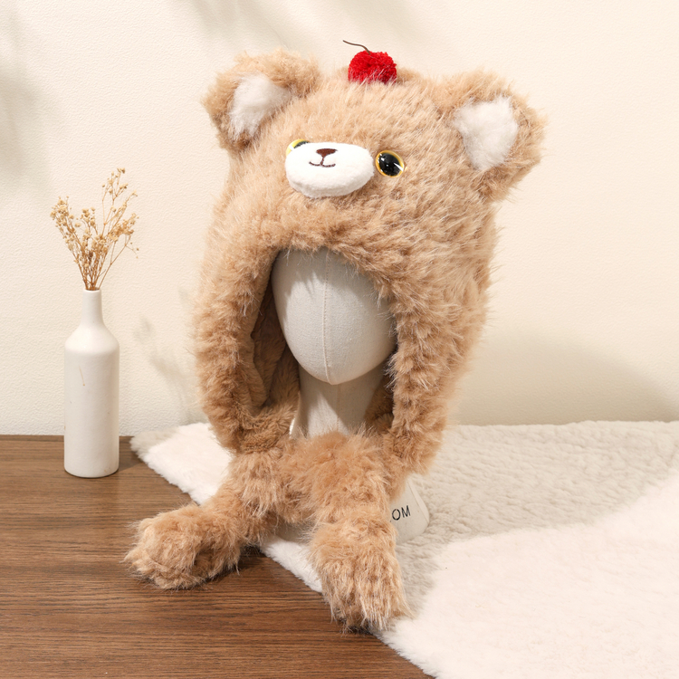 西町村屋可爱毛毛帽女冬季新款氛围感小熊樱桃毛绒帽子CAAD60008